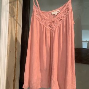 Pink tank top with tied straps